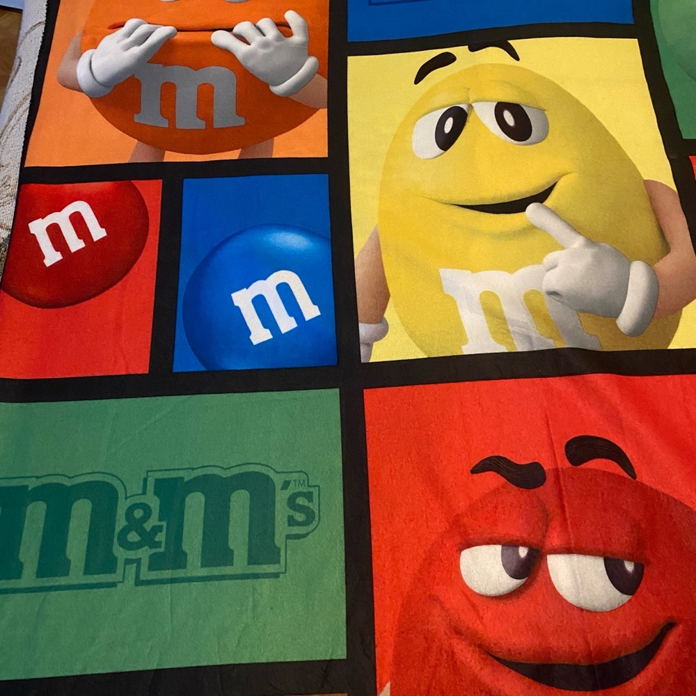 Preowned @ M&M’s Throw Blanket. M&M’s Theme. MultiColor. Check Pictures.